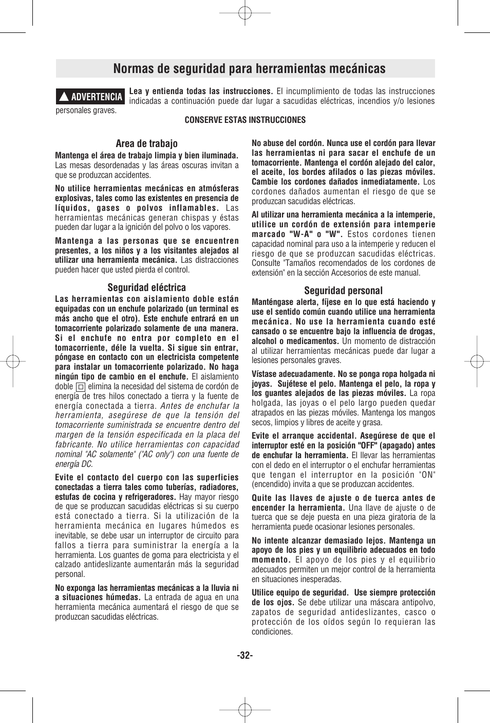 Normas de seguridad para herramientas mecánicas | RotoZip RZ25 User Manual | Page 32 / 48