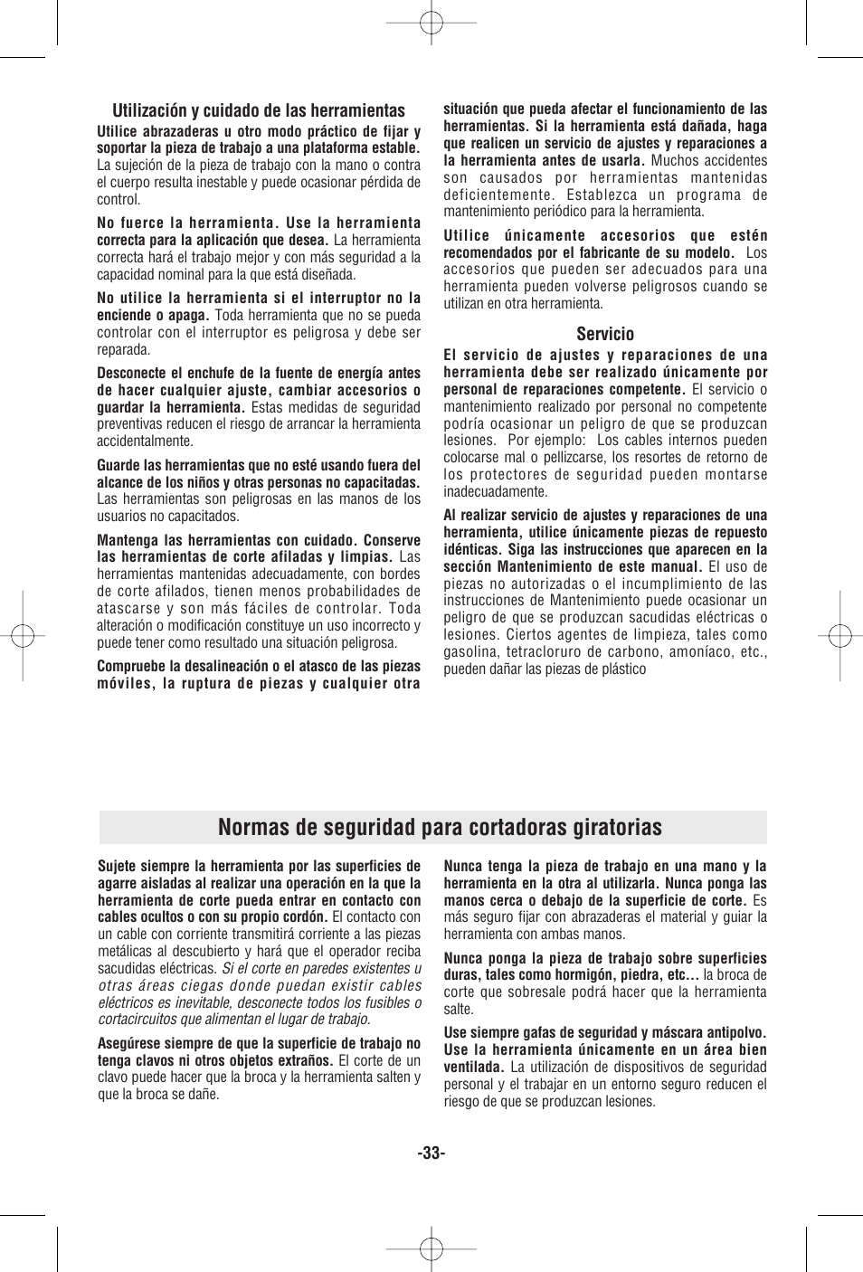 Normas de seguridad para cortadoras giratorias | RotoZip RZ25 User Manual | Page 33 / 48