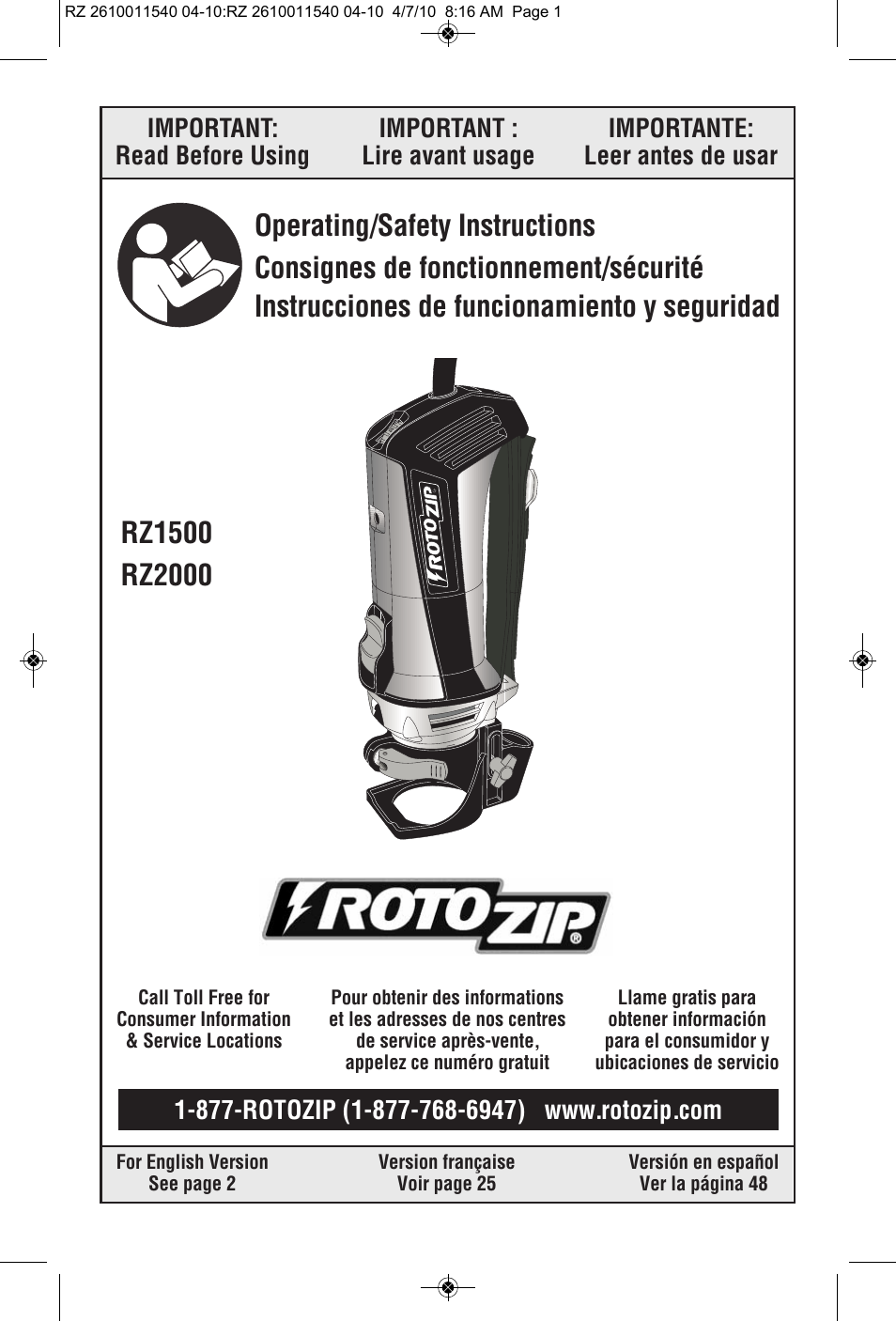 RotoZip RZ2000 User Manual | 72 pages