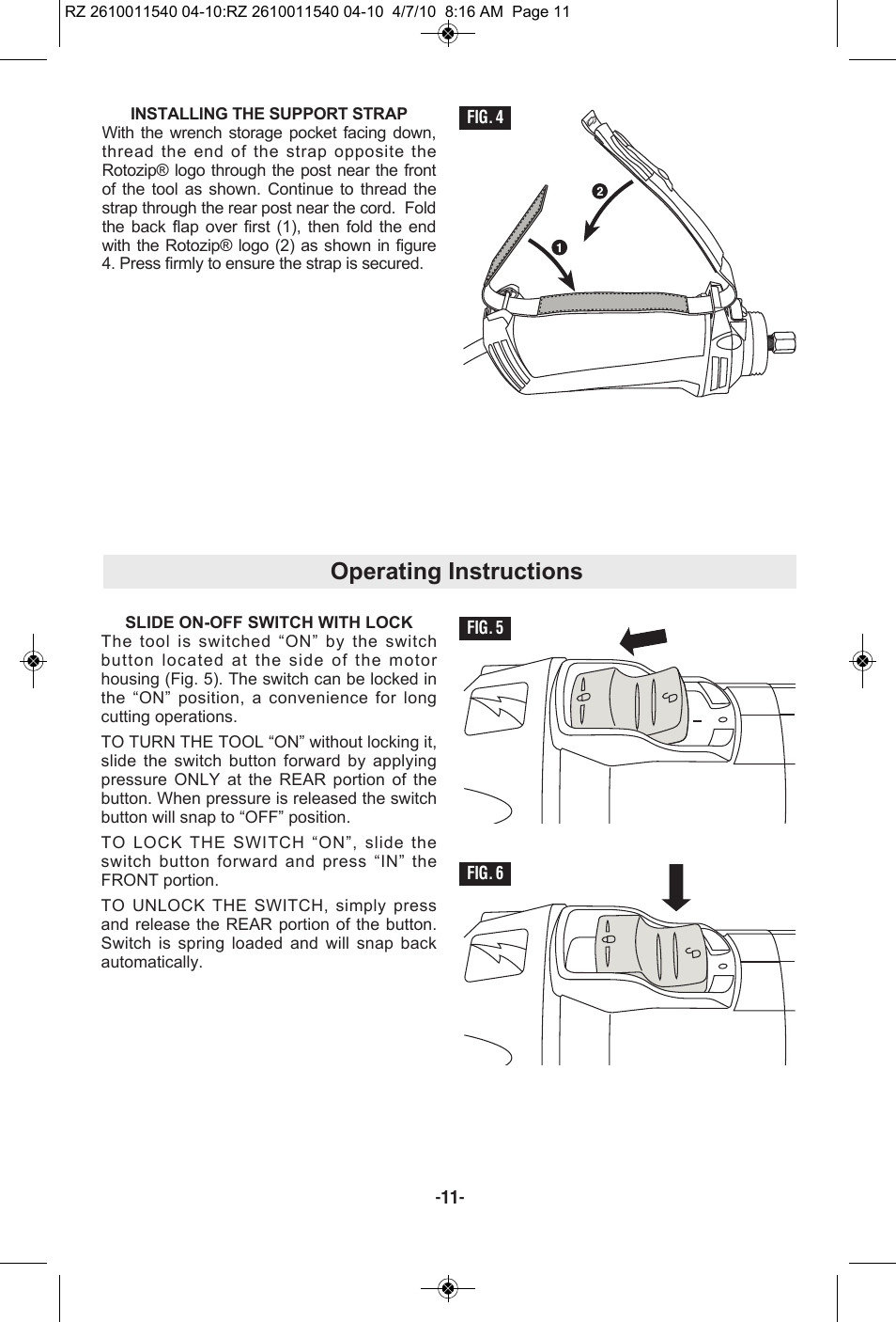 Operating instructions | RotoZip RZ2000 User Manual | Page 11 / 72