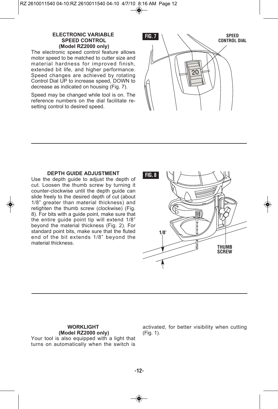 RotoZip RZ2000 User Manual | Page 12 / 72