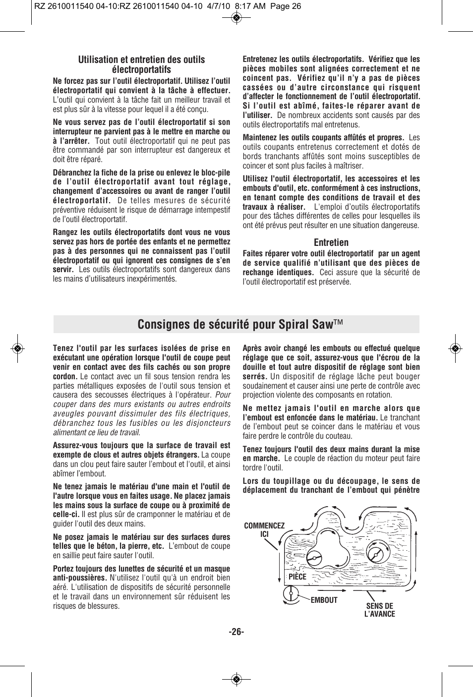 Consignes de sécurité pour spiral saw | RotoZip RZ2000 User Manual | Page 26 / 72