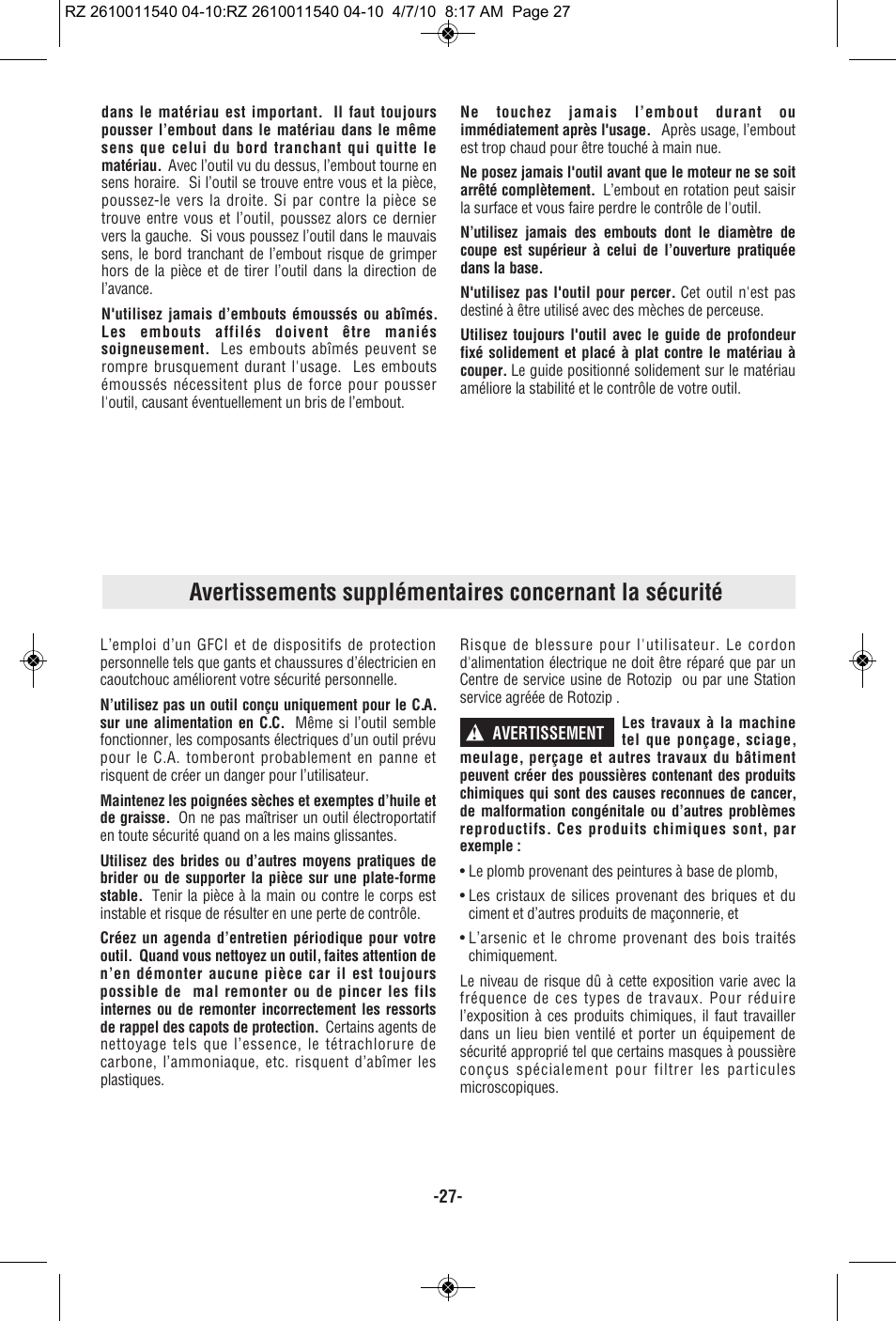 RotoZip RZ2000 User Manual | Page 27 / 72