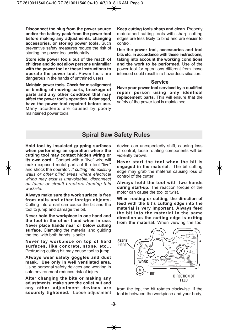 Spiral saw safety rules | RotoZip RZ2000 User Manual | Page 3 / 72