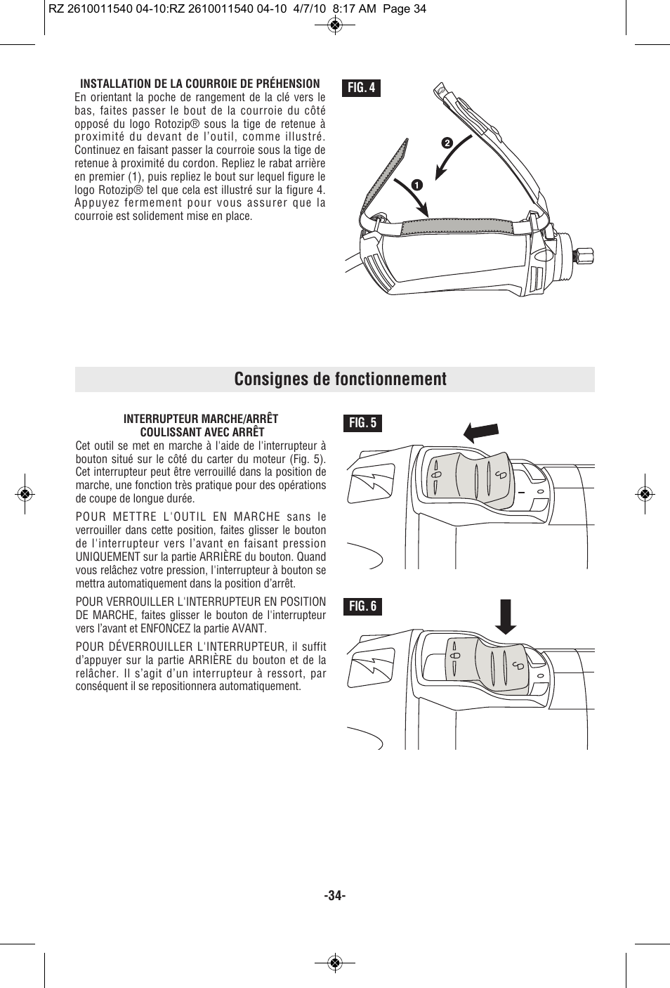 Consignes de fonctionnement | RotoZip RZ2000 User Manual | Page 34 / 72