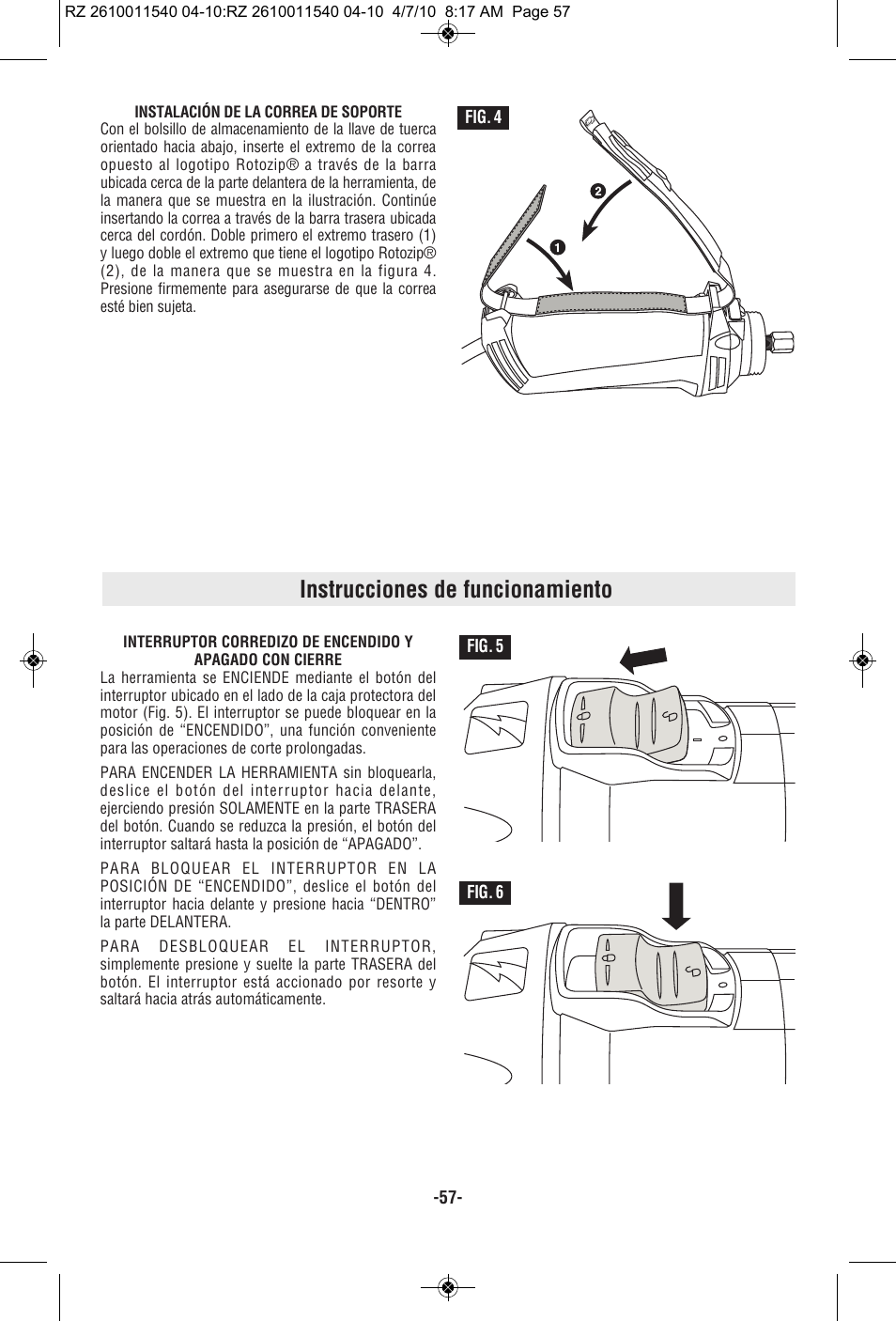 Instrucciones de funcionamiento | RotoZip RZ2000 User Manual | Page 57 / 72