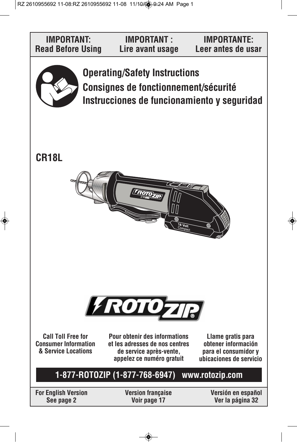 RotoZip CR18L User Manual | 48 pages