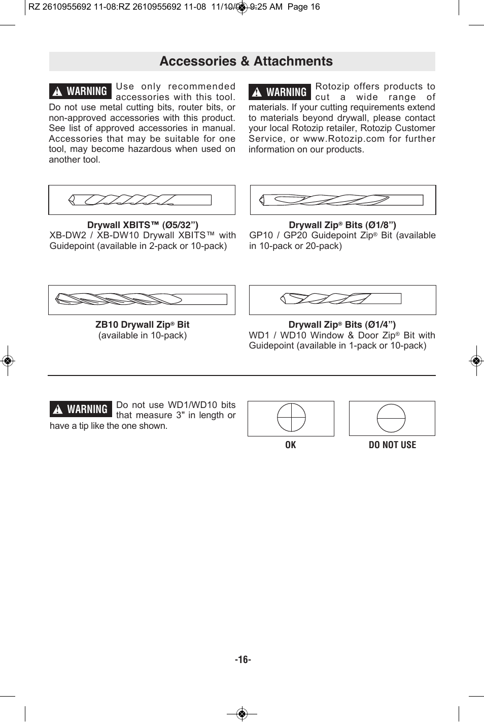 Accessories & attachments | RotoZip CR18L User Manual | Page 16 / 48