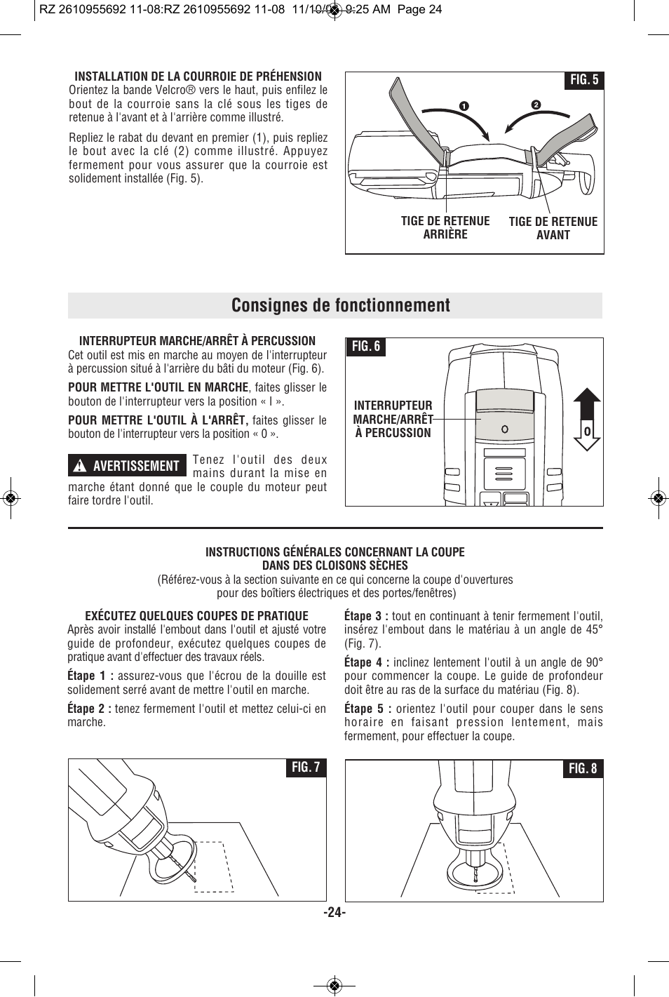 Consignes de fonctionnement | RotoZip CR18L User Manual | Page 24 / 48
