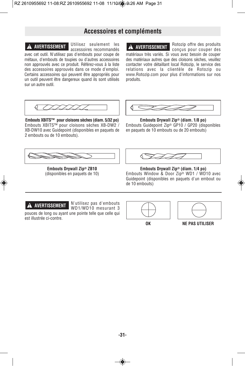 Accessoires et compléments | RotoZip CR18L User Manual | Page 31 / 48