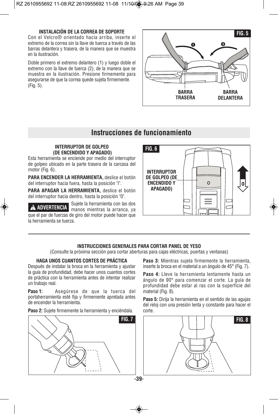 Instrucciones de funcionamiento | RotoZip CR18L User Manual | Page 39 / 48