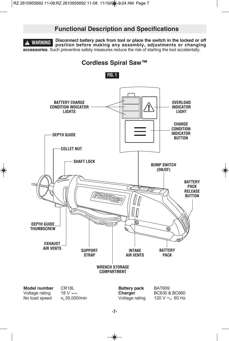 RotoZip CR18L User Manual | Page 7 / 48