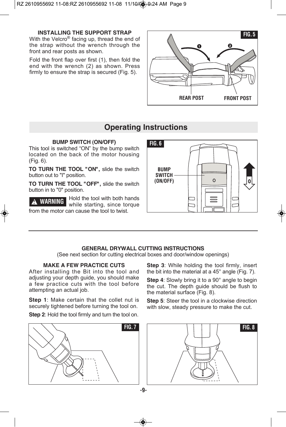 Operating instructions | RotoZip CR18L User Manual | Page 9 / 48