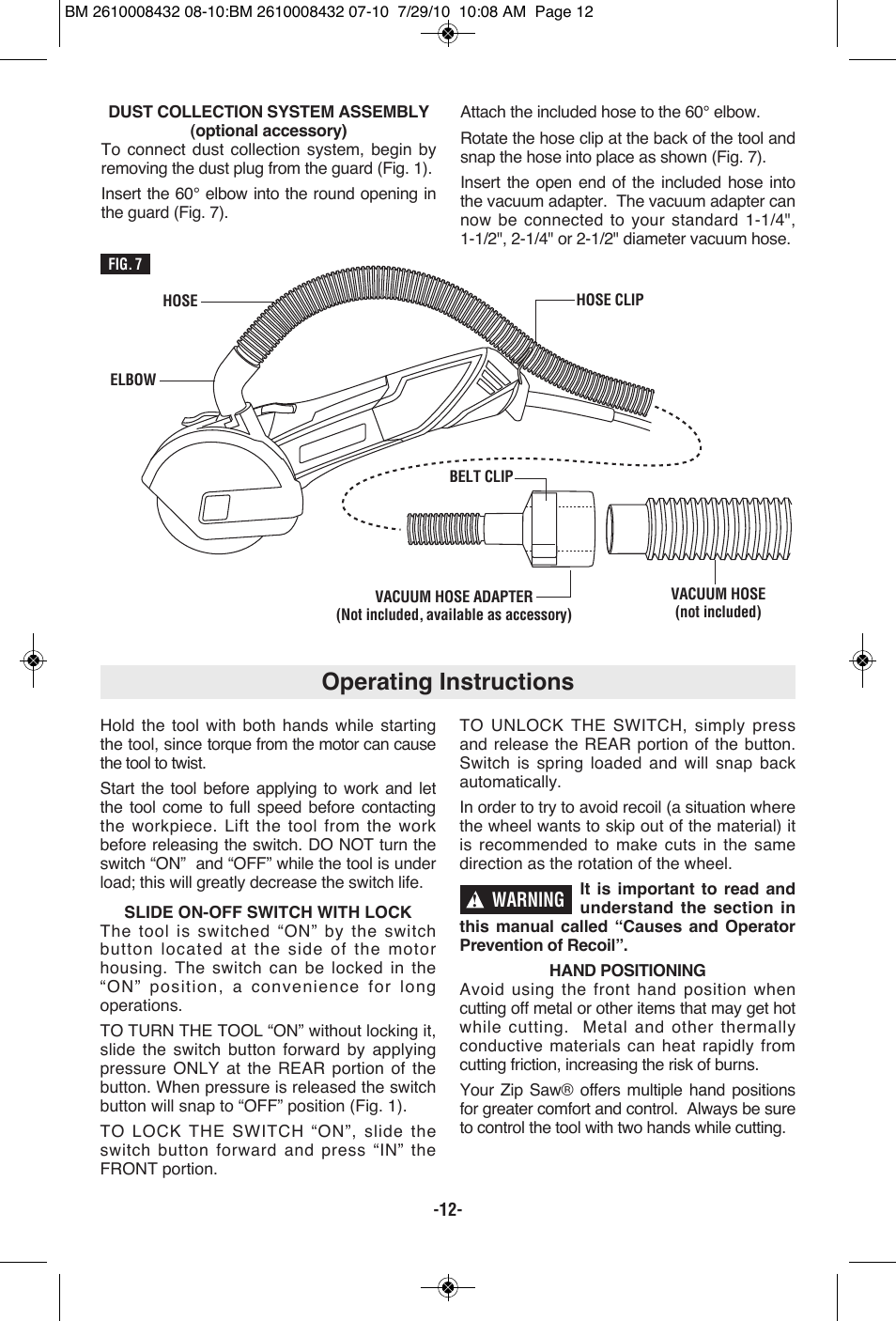 Operating instructions | RotoZip RFS1000 User Manual | Page 12 / 44