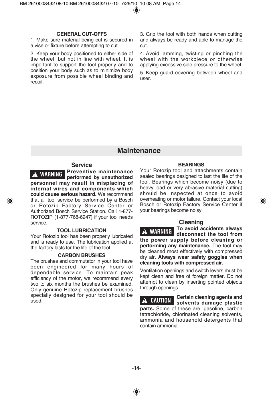 Maintenance | RotoZip RFS1000 User Manual | Page 14 / 44