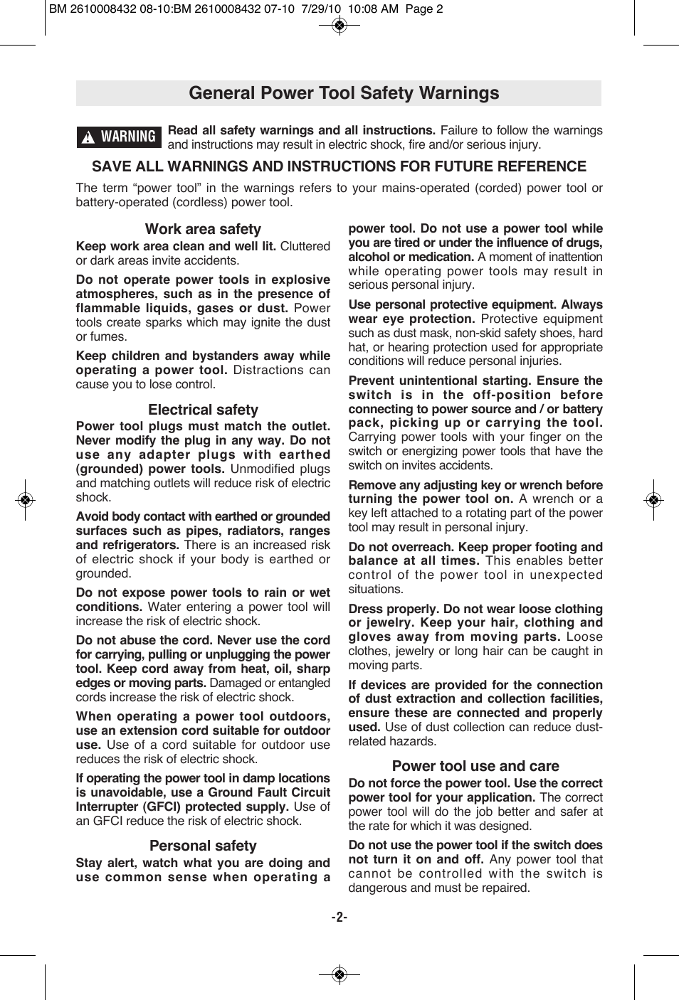 General power tool safety warnings | RotoZip RFS1000 User Manual | Page 2 / 44