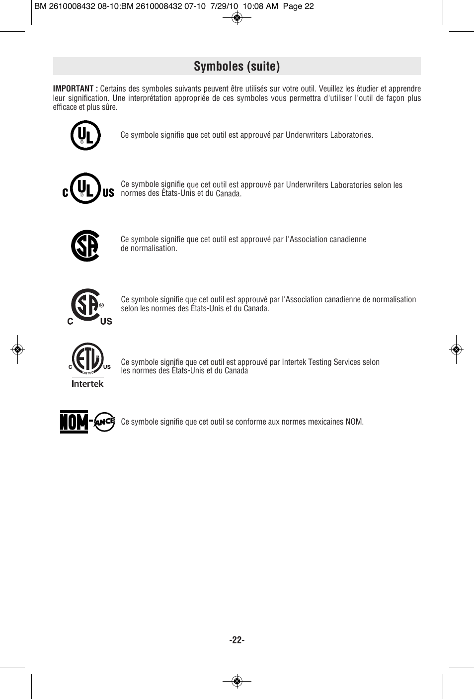 Symboles (suite) | RotoZip RFS1000 User Manual | Page 22 / 44