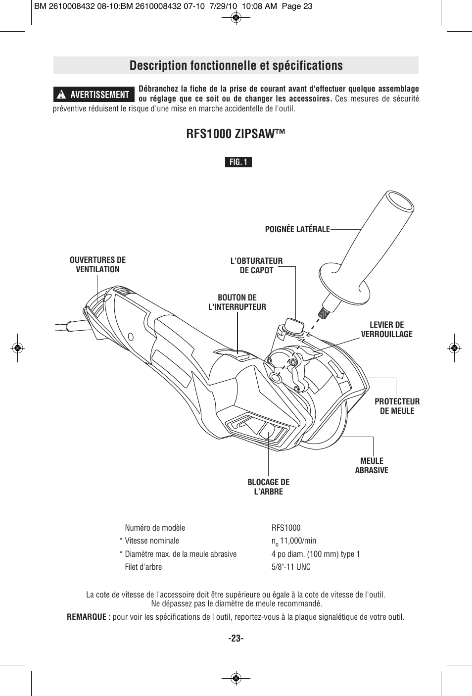 Description fonctionnelle et spécifications, Rfs1000 zipsaw | RotoZip RFS1000 User Manual | Page 23 / 44