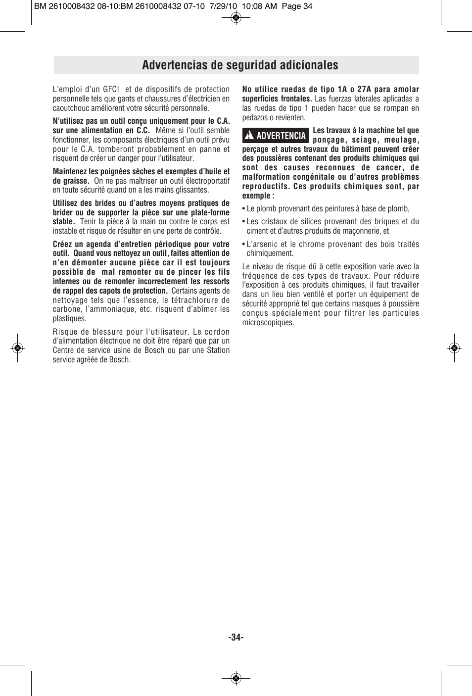 Advertencias de seguridad adicionales | RotoZip RFS1000 User Manual | Page 34 / 44