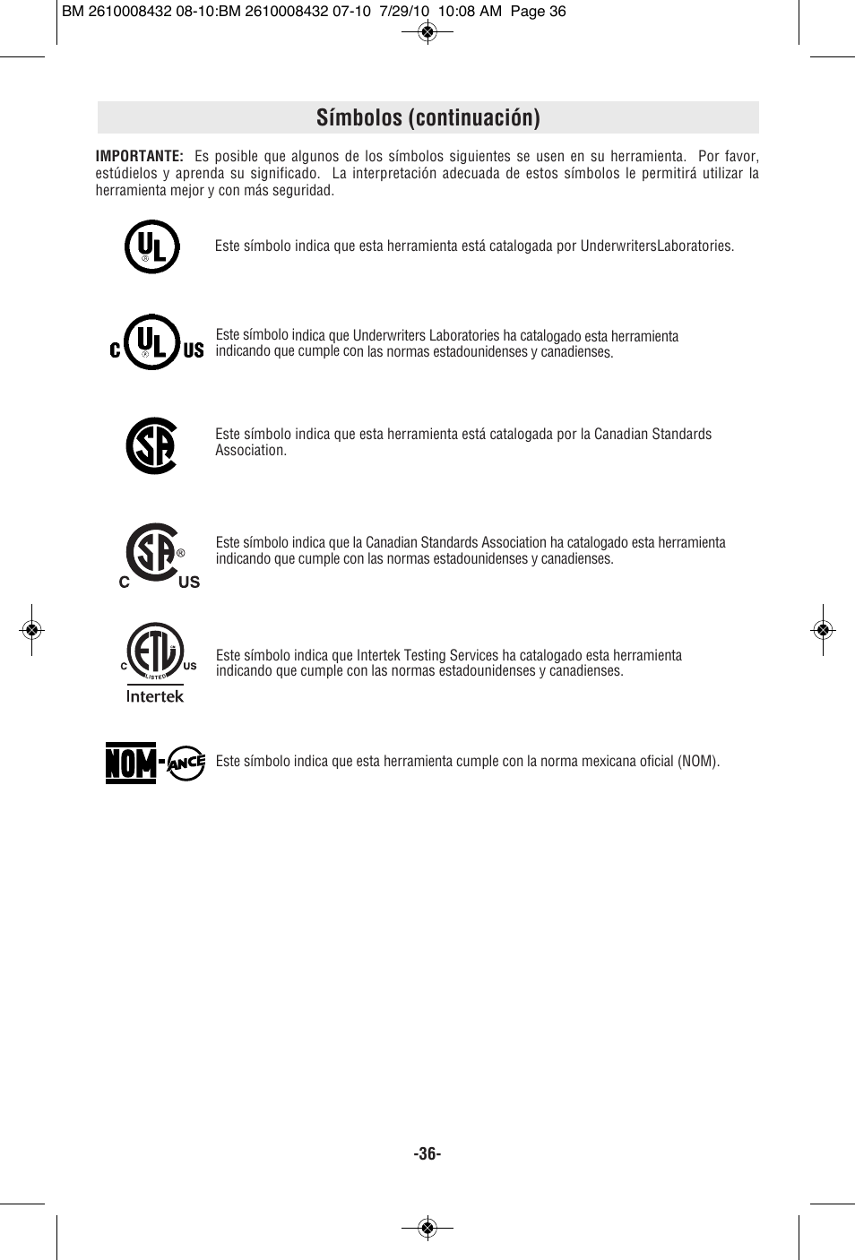 Símbolos (continuación) | RotoZip RFS1000 User Manual | Page 36 / 44