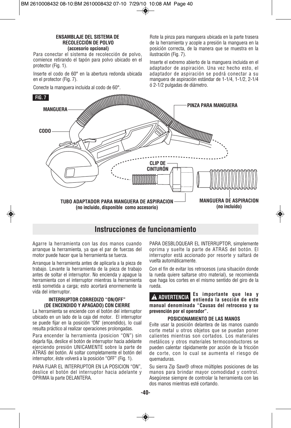 Instrucciones de funcionamiento | RotoZip RFS1000 User Manual | Page 40 / 44