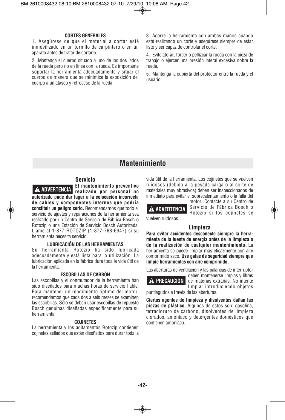 Mantenimiento | RotoZip RFS1000 User Manual | Page 42 / 44