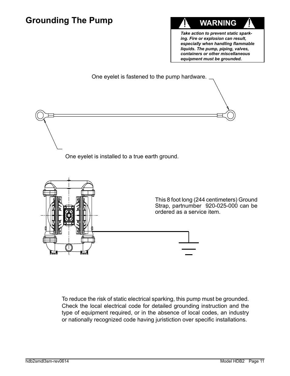 Grounding the pump, Warning | SANDPIPER HDB2 User Manual | Page 13 / 21