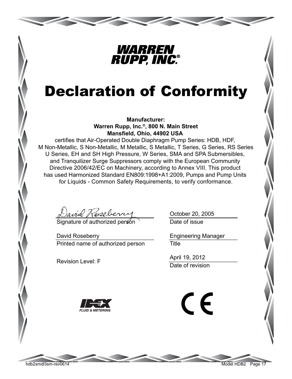 Declaration of conformity | SANDPIPER HDB2 User Manual | Page 19 / 21