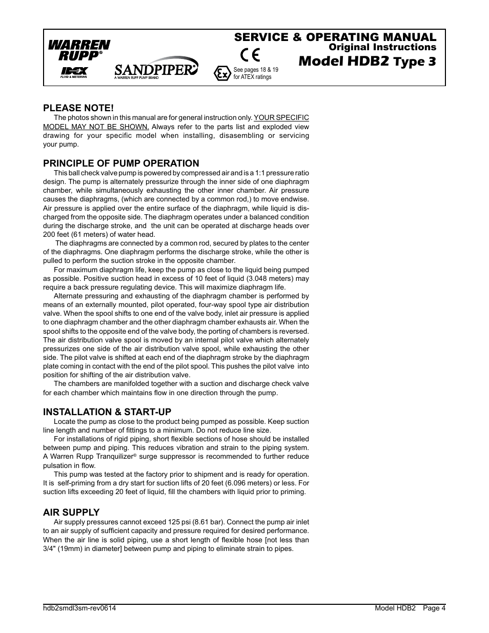 Model hdb2, Type 3, Service & operating manual | SANDPIPER HDB2 User Manual | Page 6 / 21
