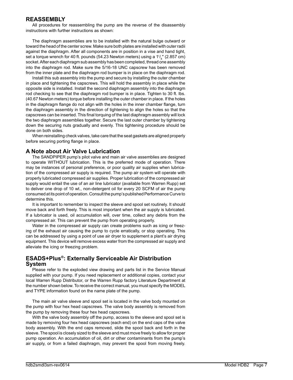 Reassembly, Esads+plus, Externally serviceable air distribution system | SANDPIPER HDB2 User Manual | Page 9 / 21