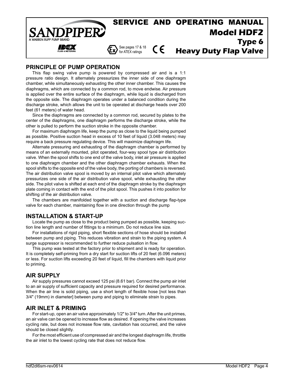 Model hdf2, Type 6 heavy duty flap valve, Service and operating manual | SANDPIPER HDF2 User Manual | Page 6 / 20