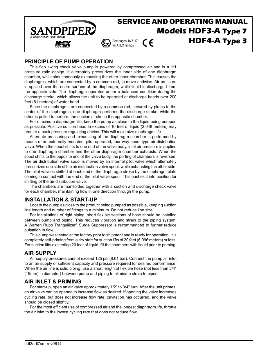Models hdf3-a, Hdf4-a, Type 7 | Type 3, Service and operating manual | SANDPIPER HDF4-A User Manual | Page 6 / 19