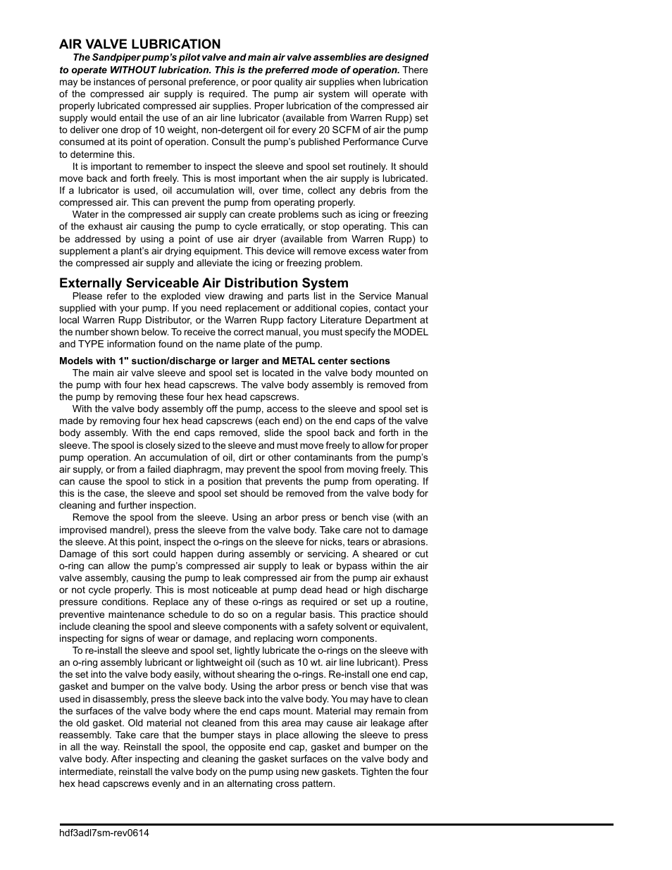 Air valve lubrication, Externally serviceable air distribution system | SANDPIPER HDF4-A User Manual | Page 8 / 19