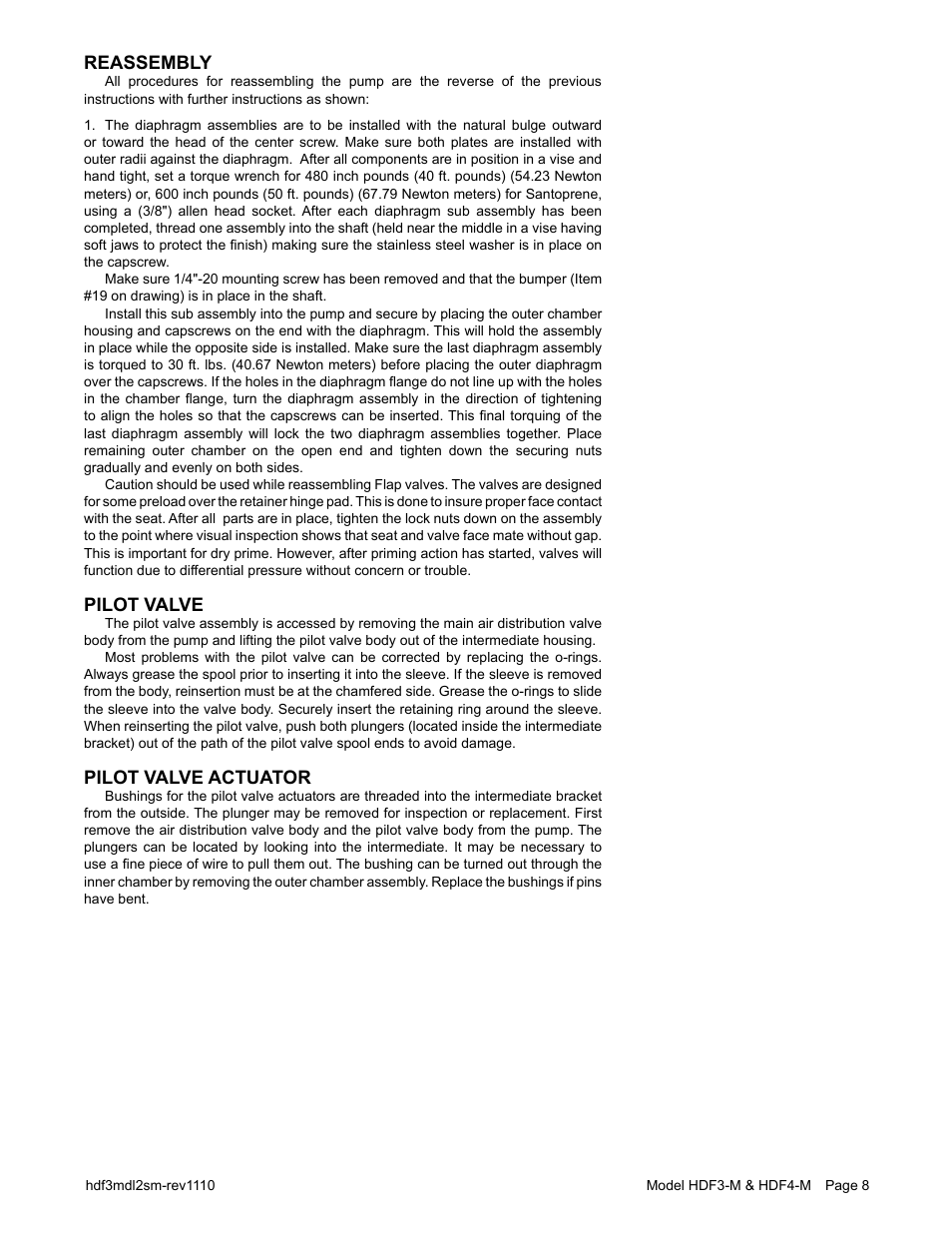 Reassembly, Pilot valve, Pilot valve actuator | SANDPIPER HDF4-M User Manual | Page 10 / 20