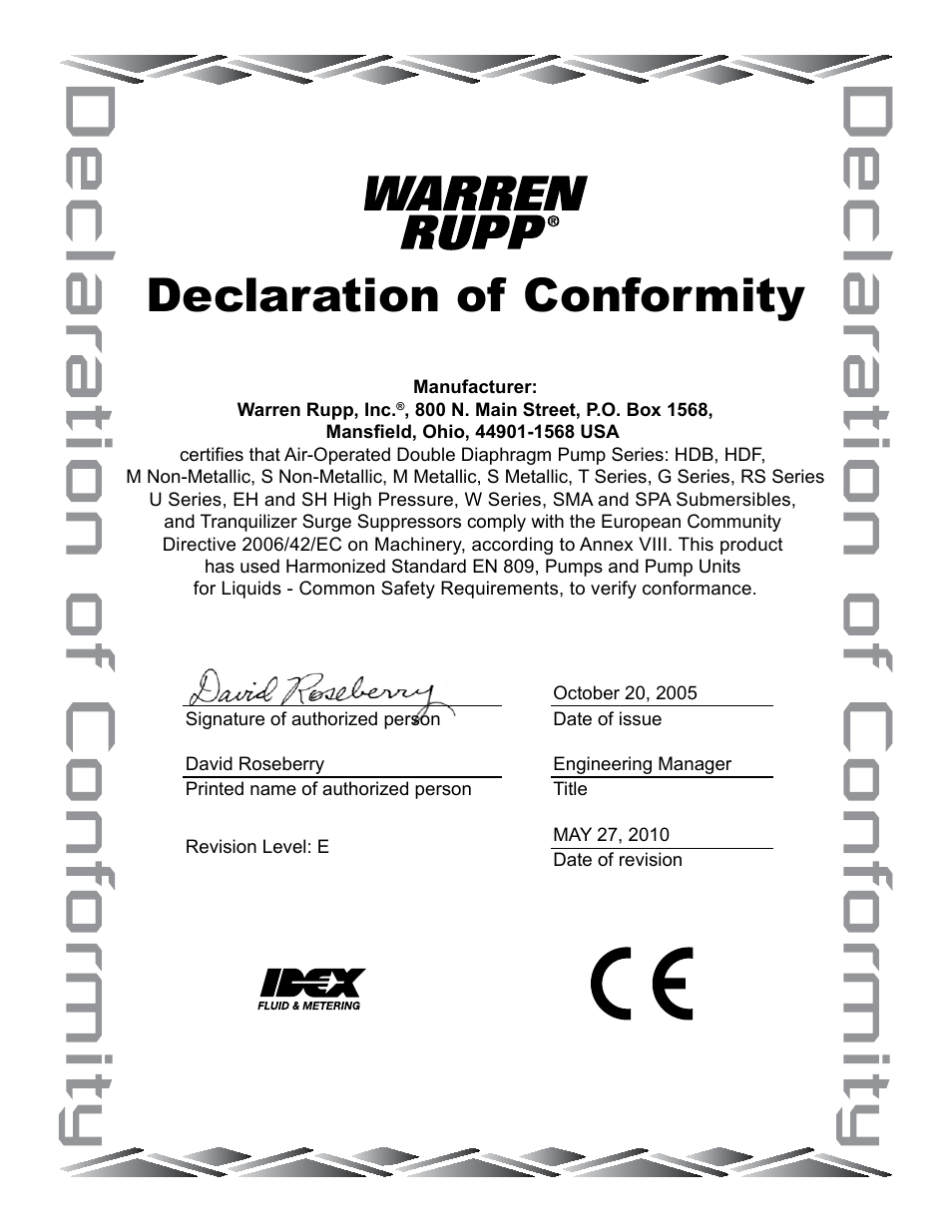 Declaration of conformity | SANDPIPER HDF4-M User Manual | Page 18 / 20