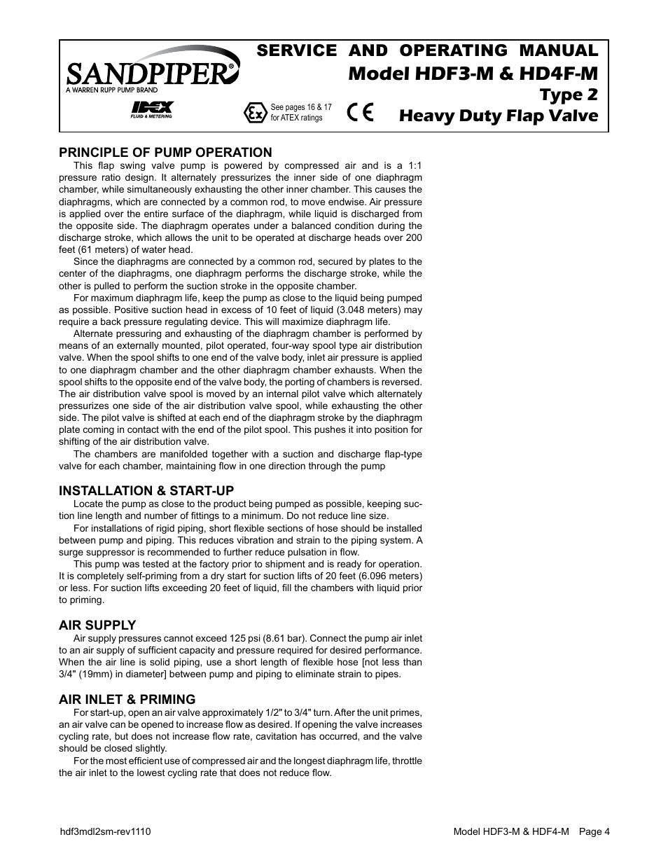 Model hdf3-m & hd4f-m, Type 2 heavy duty flap valve, Service and operating manual | SANDPIPER HDF4-M User Manual | Page 6 / 20