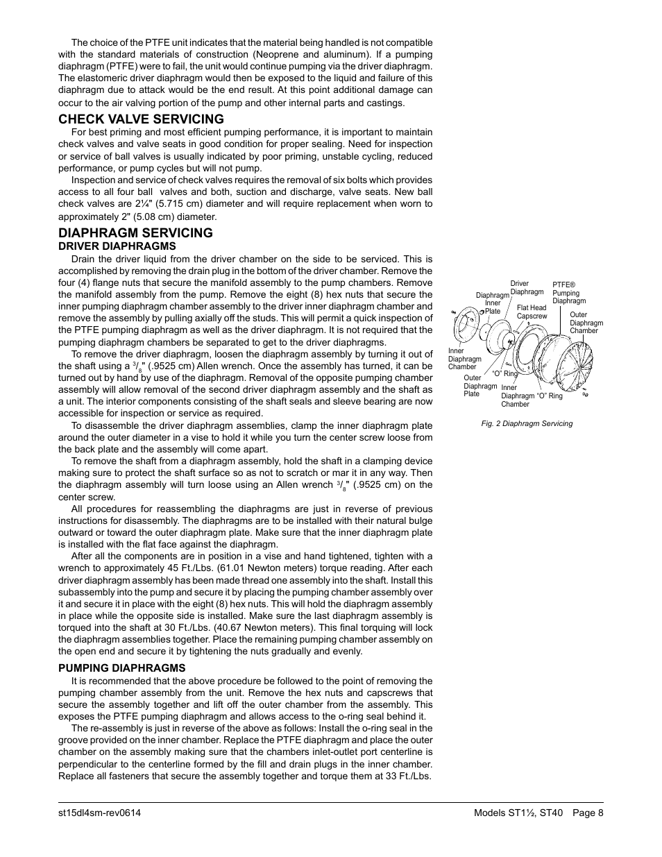 Check valve servicing, Diaphragm servicing | SANDPIPER ST40 User Manual | Page 10 / 21