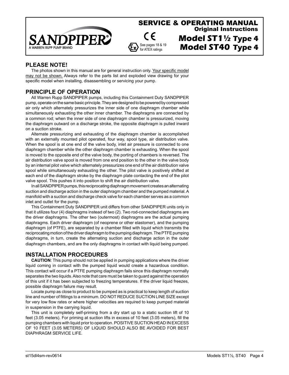 Model st1, Model st40, Type 4 | Service & operating manual | SANDPIPER ST40 User Manual | Page 6 / 21