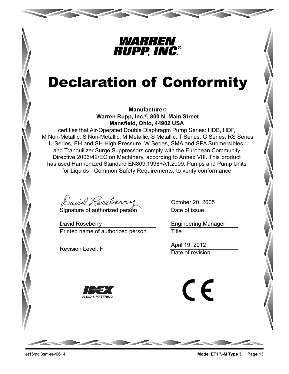 Declaration of conformity | SANDPIPER ET1 1/2 - M User Manual | Page 14 / 14