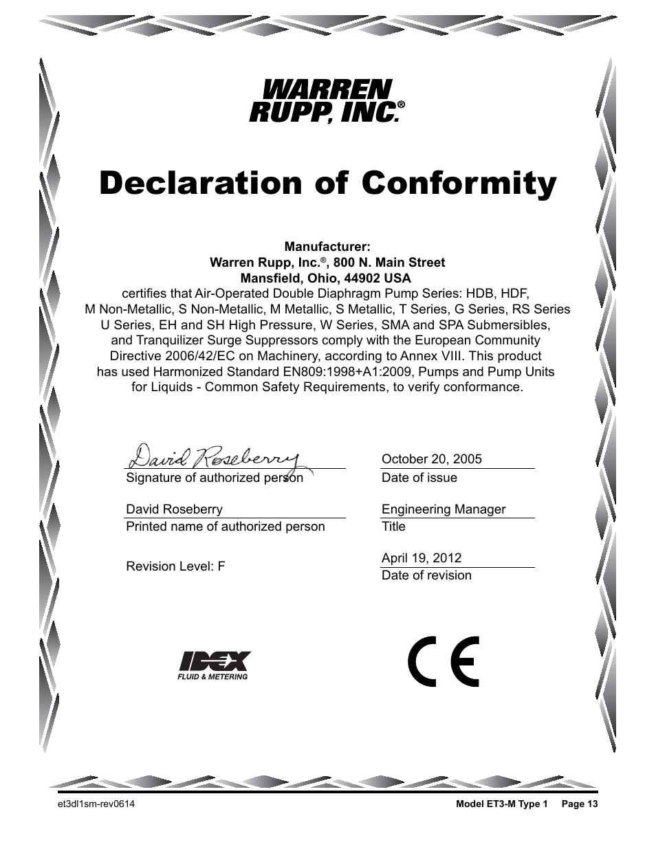 Declaration of conformity | SANDPIPER ET3 - M User Manual | Page 14 / 14