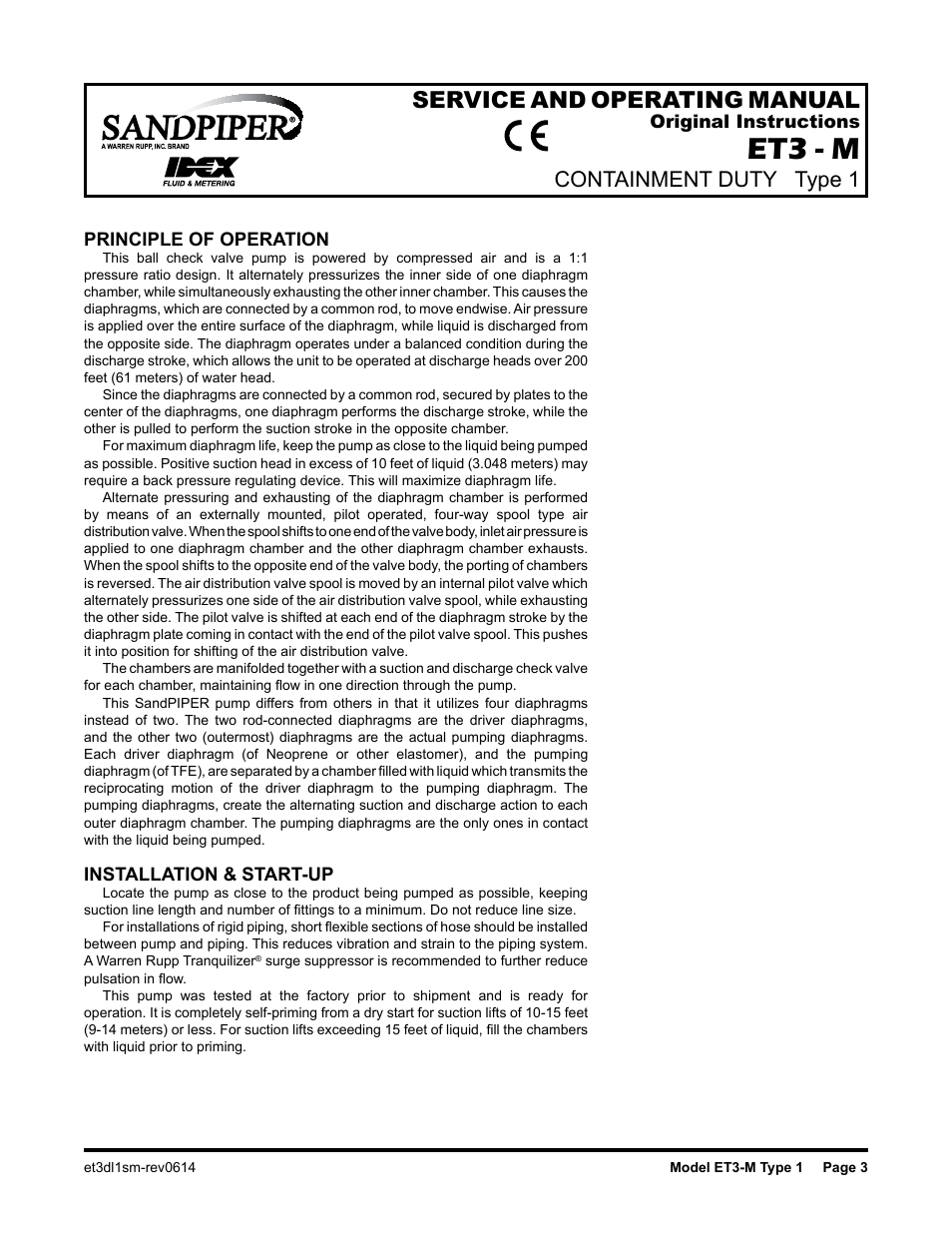 Et3 - m, Service and operating manual, Containment duty type 1 | SANDPIPER ET3 - M User Manual | Page 4 / 14