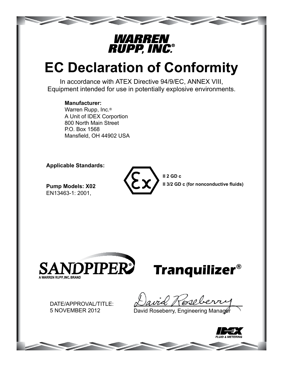 Ec declaration of conformity | SANDPIPER X02 User Manual | Page 11 / 11