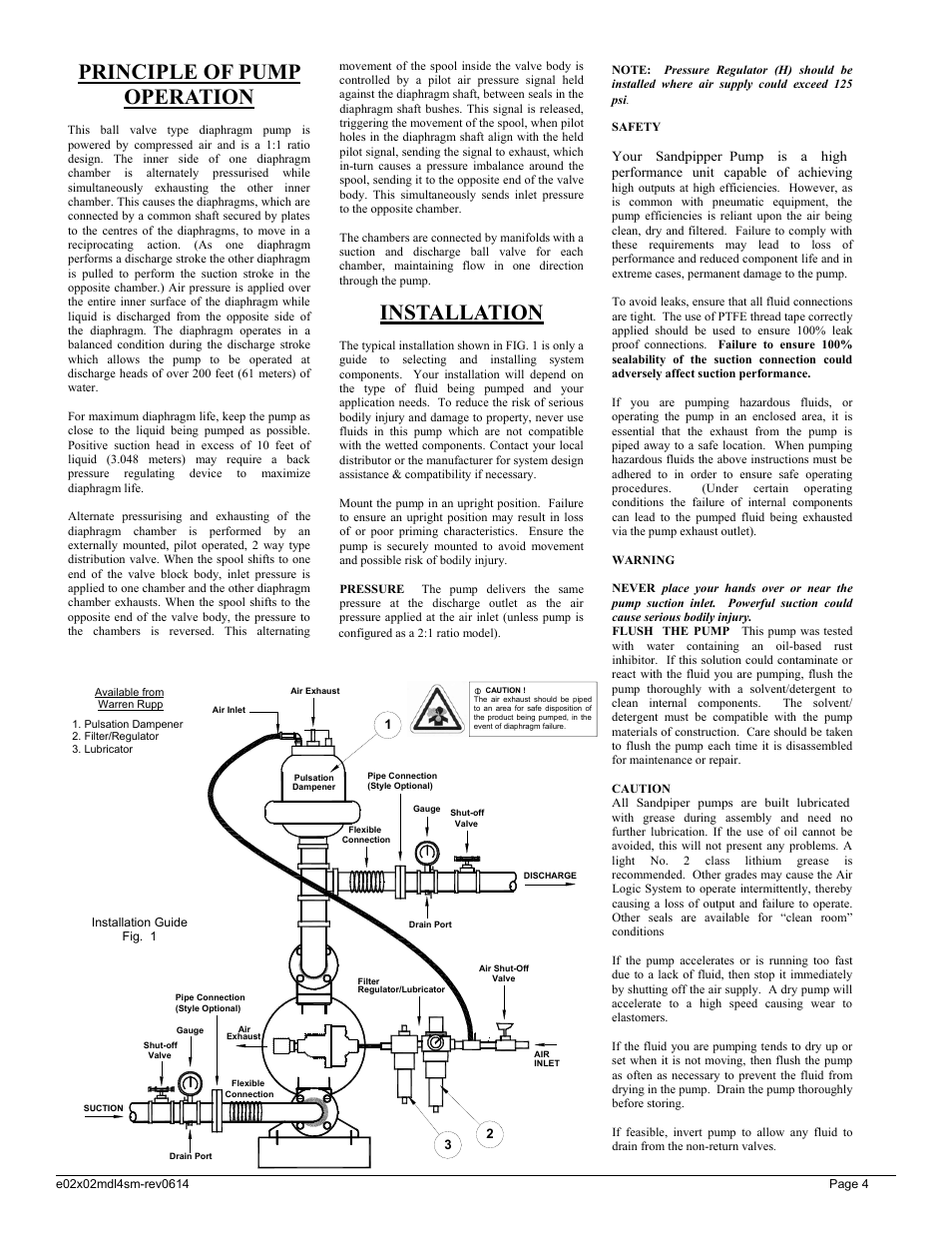 Principle of pump operation, Installation | SANDPIPER X02 User Manual | Page 4 / 11