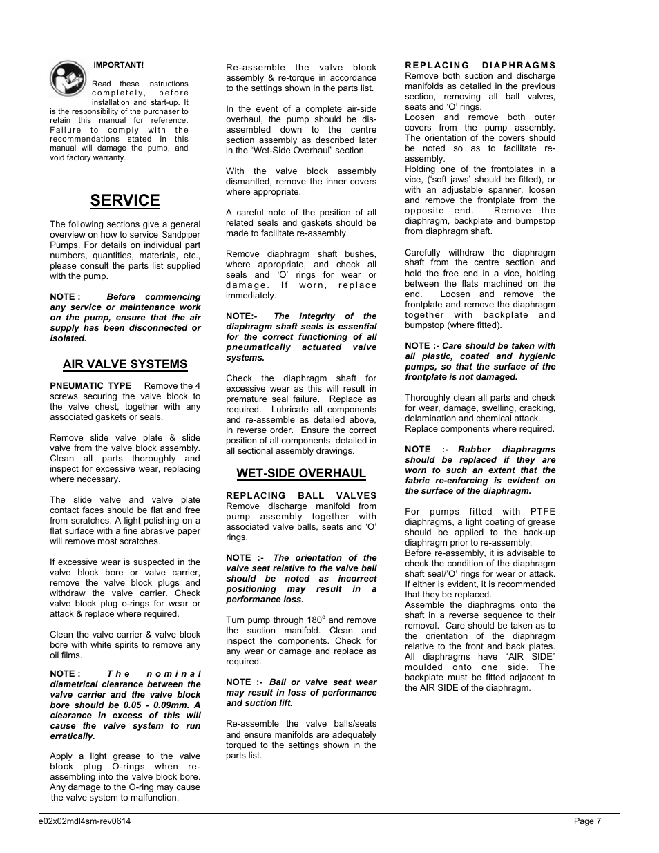 Service, Air valve systems, Wet-side overhaul | SANDPIPER X02 User Manual | Page 7 / 11