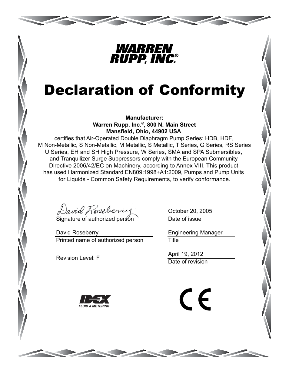 Declaration of conformity | SANDPIPER PB 1/4 User Manual | Page 14 / 16