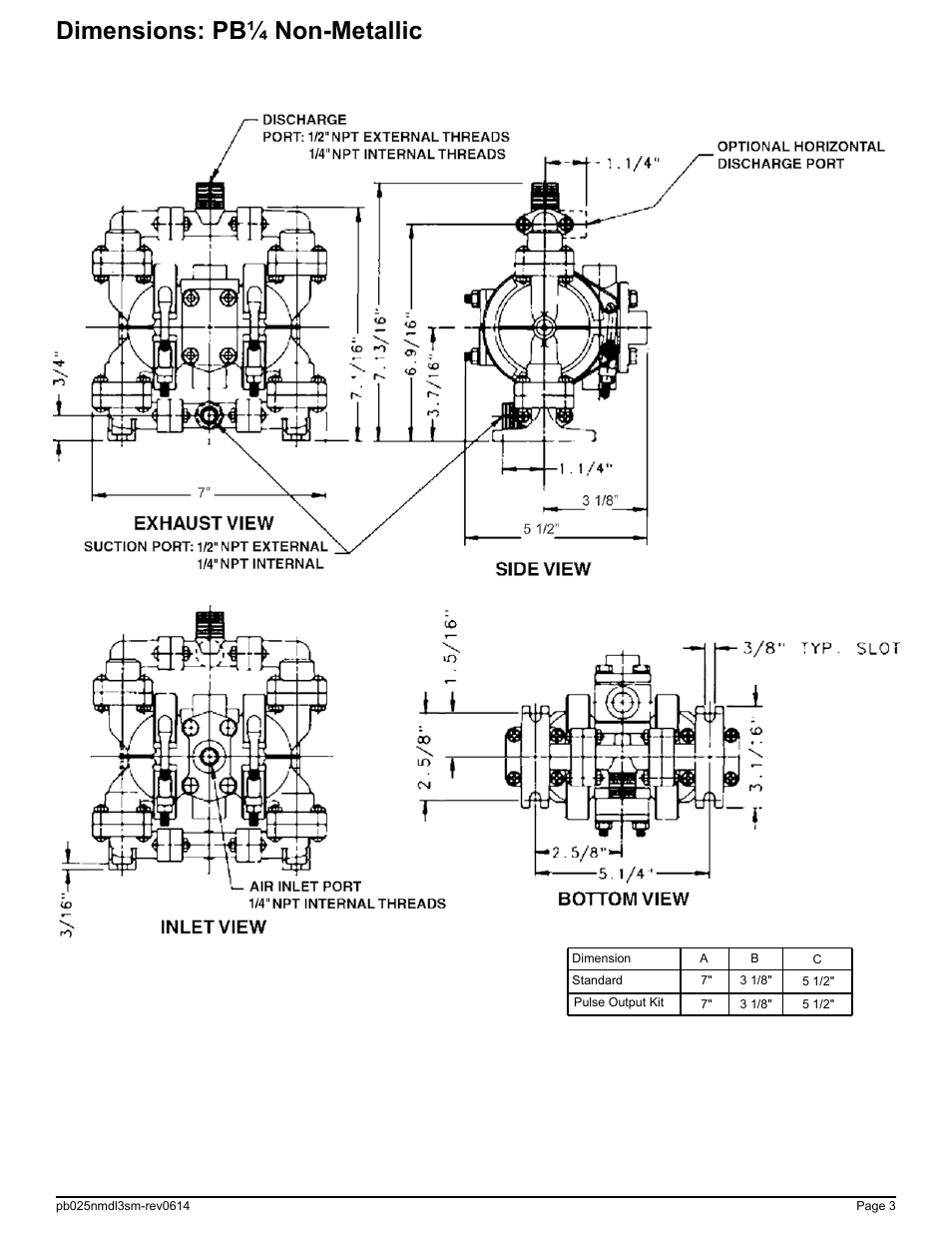 Dimensions: pb¼ non-metallic | SANDPIPER PB 1/4 User Manual | Page 5 / 16