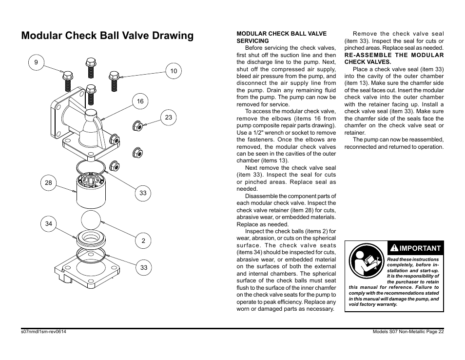 Modular check ball valve drawing | SANDPIPER S07 User Manual | Page 24 / 35