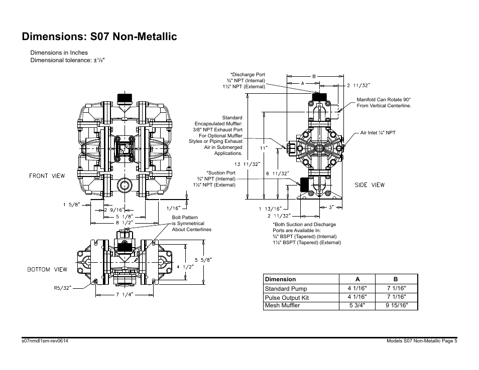 Dimensions: s07 non-metallic | SANDPIPER S07 User Manual | Page 7 / 35