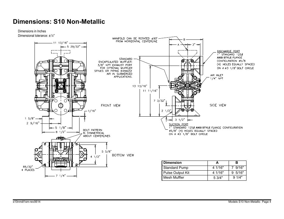 Dimensions: s10 non-metallic | SANDPIPER S10 User Manual | Page 6 / 30