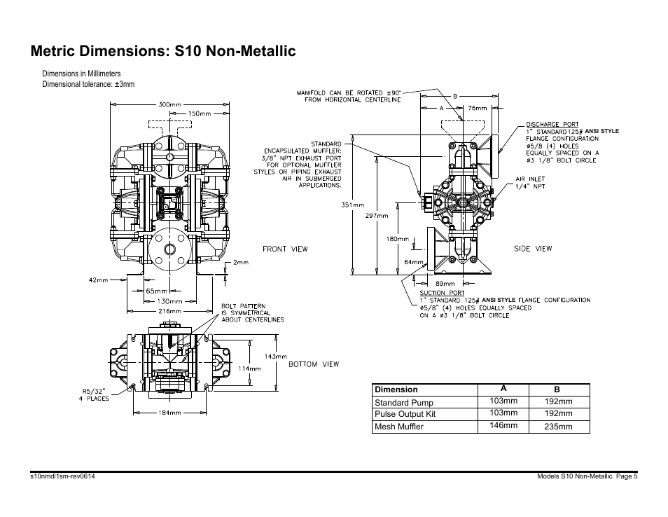 Metric dimensions: s10 non-metallic | SANDPIPER S10 User Manual | Page 7 / 30
